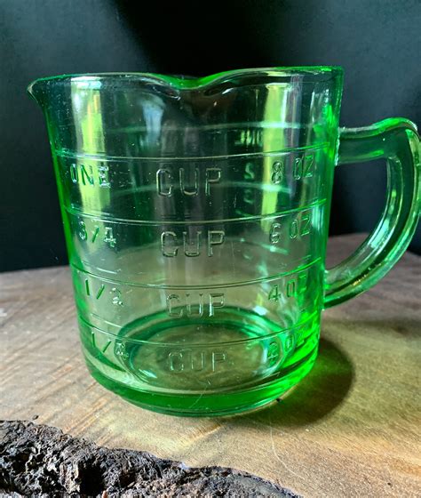 Hazel Atlas Green Depression Glass Measuring Cup Oz Uranium Hazel