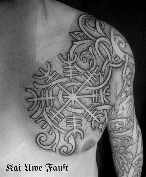 The aegishjalmur's purpose is 'protection and irresistibility in battle'. Nordic Tattoo: Aegishjalmur tattoo