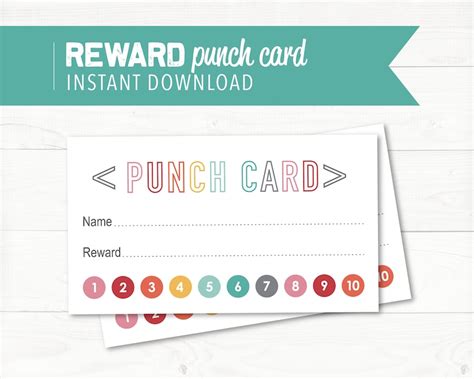 Punch Card For Kids Reward Card Instant Digital Download Etsy
