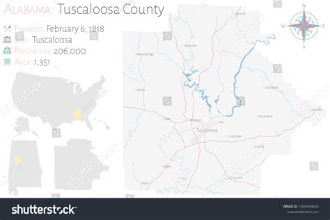 Large Detailed Map Tuscaloosa County Alabama Stock Vector Royalty Free