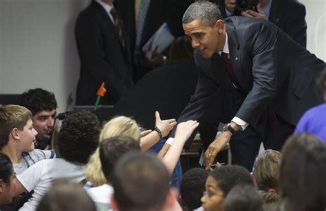 Us President Barack Obama Greets Students At Long Branch Elementary