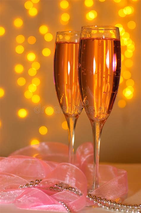 Two Glasses Of Champagne Stock Image Image Of Gold Alcohol 12594461