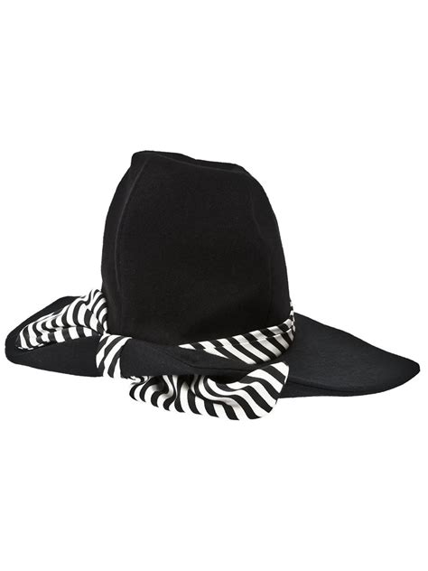 Black 1960s Hat From Rewind Vintage Affairs Featuring A Wide Brim And A Black And White Striped