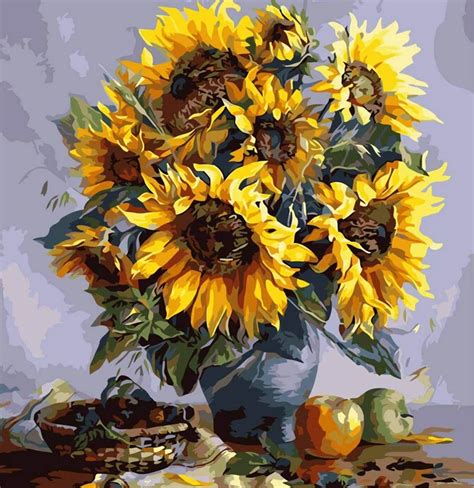 Sunflower And Vase Diy Digital Oil Painting By Numbers Home Wall Decor
