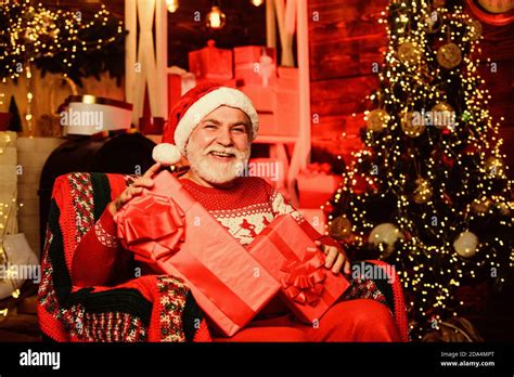 Traditions Concept Legend About Santa Claus Bearded Senior Man Santa Claus Merry Christmas