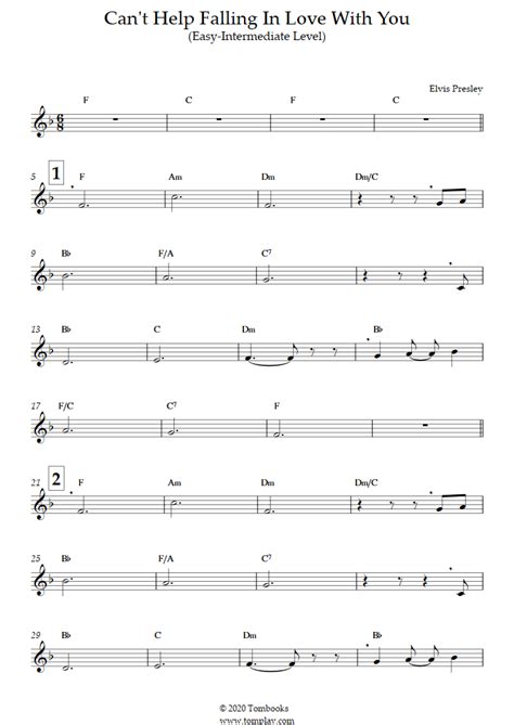 Can T Help Falling In Love Easy Intermediate Level Elvis Presley Trumpet Sheet Music