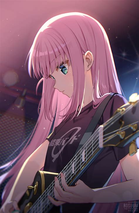 Wallpaper Anime Girls Guitar Musical Instrument Pink Hair Blue