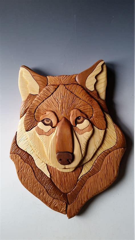 Wolf Wildlife Artwolf Intarsiawolf Wood Wallhangingwolf Etsy