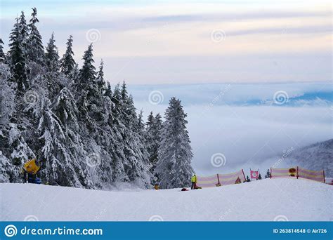 Mountains Winter Mountains Panorama With Ski Slopes And Ski Lifts Among