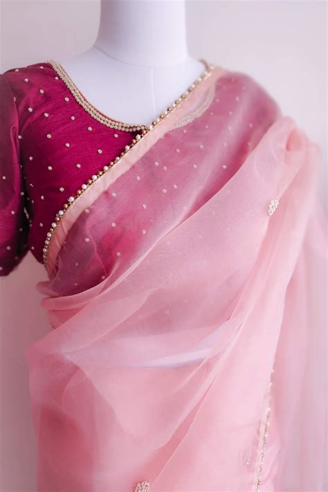 Light Pink Organza Pearl Work Saree Stylish Sarees Saree Color Combinations Saree Look