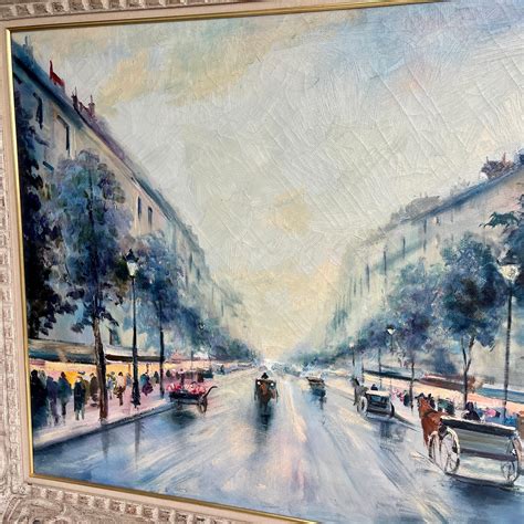 Large Impressionist Parisian Street Scene Oil On Canvas Signed Fairfax