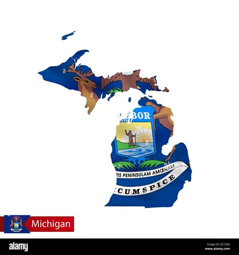 Michigan State Map With Waving Flag Of Us State Vector Illustration