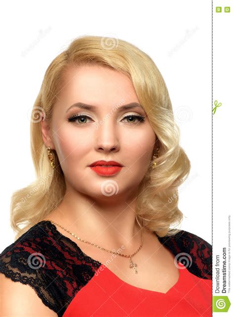 Stylish Blonde Woman In A Red Dress Stock Photo Image Of Attractive