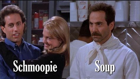 Two People Standing Next To Each Other With The Words Schmoppie And Soup