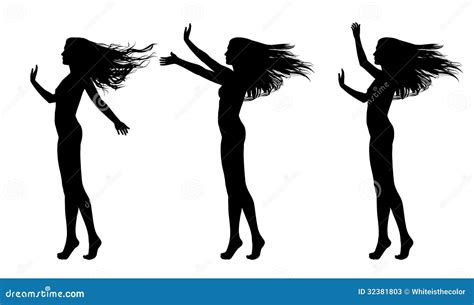 full length silhouettes of beautiful naked woman different postures set 1 stock illustration