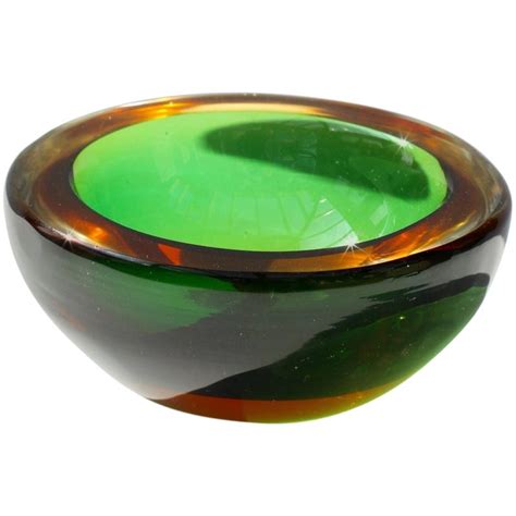 Vintage Green And Amber Murano Sommerso Art Glass Bowl Attributed To Flavio Poli At 1stdibs