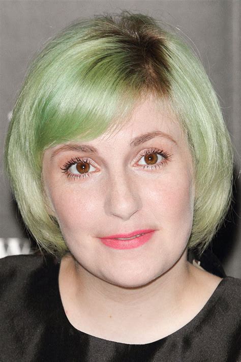 Lena Dunham Straight Green Bob Dark Roots Sideswept Bangs Hairstyle Steal Her Style