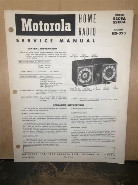 Motorola Radio Model 52c6a 52c8a Service Data Schematics Parts List
