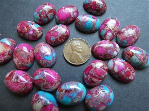 18x13mm Silver Lined Regalite Cabochon Dyed Pink And Teal Etsy