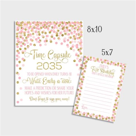Time Capsule Sign First Birthday Confetti Pink And Gold Time