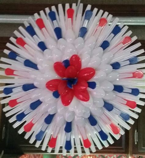 Got A 5 Gallon Bucket Lid And Made This Wreath With Plastic Spoons