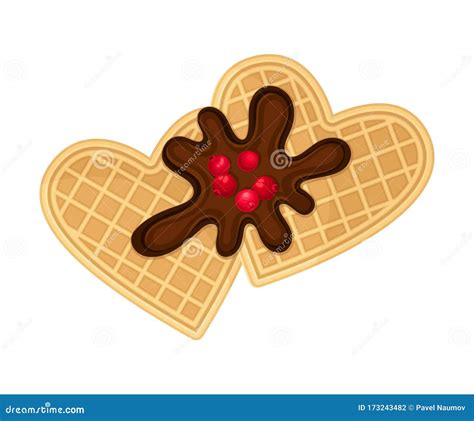 Heart Shaped Waffles With Textured Surface And Sweet Chocolate Topping