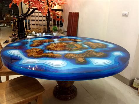 Wood And Epoxy Resin Round Table Live Edge Epoxy River Table Etsy