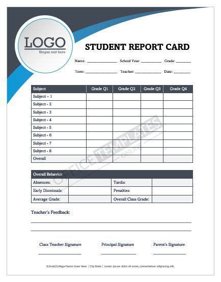 Printable Student Report Card Format In Ms Word School Report Card
