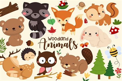 Woodland Animals Clipart Cute Forest Animals Clip Art Inkleystudio