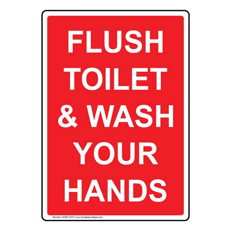 Portrait Flush Toilet And Wash Your Hands Sign Nhep 31577