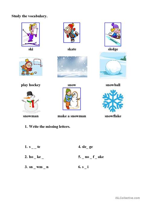 Winter Activities Vocabulary Vocabul English Esl Worksheets Pdf And Doc