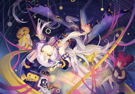 Wallpaper Illustration White Hair Anime Halloween