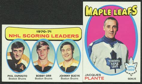 Lot Of 2 1971 72 Topps Hockey Cards With 10 Jacques Plante And 3