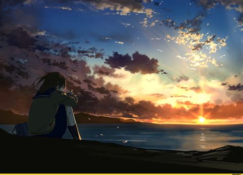 Hd Wallpaper Sunrise Anime Boys Feelings Horizon Nature Sky Blue