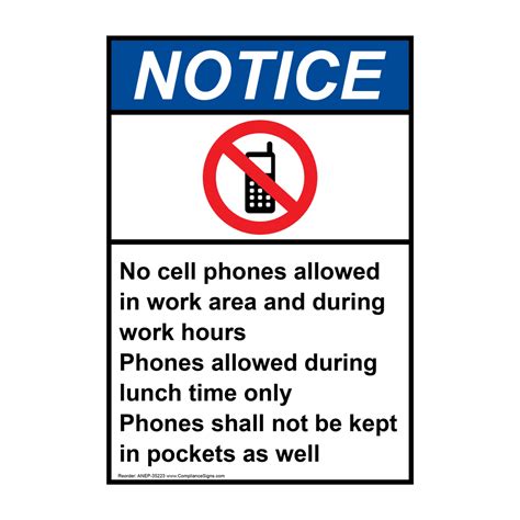 Ansi No Cell Phones Allowed In Work Sign With Symbol Ane 35223
