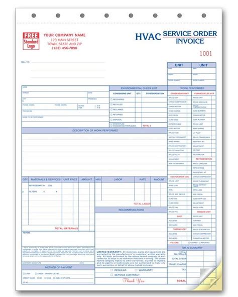 It helps regulate the climate in a unit or home. Service Orders, HVAC, w/Checklist, Large Format | Free ...