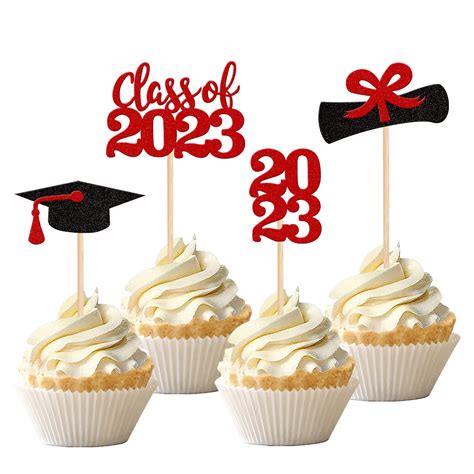 Buy 36 Pcs 2023 Graduation Theme Cupcake Toppers Glitter Class Of 2023 Graduation Cap Diploma