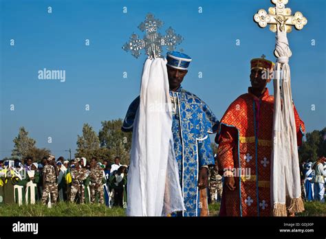 Two Orthodox Christian Deacons Are Participating At The Timkat Festival
