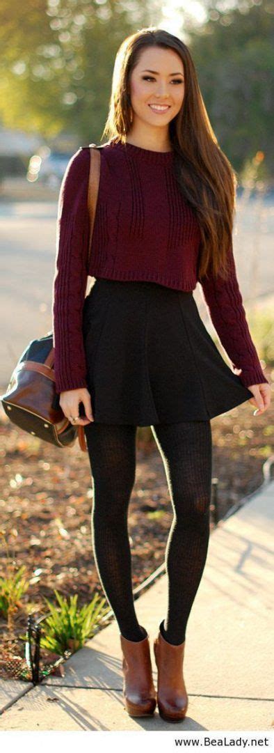 Skirt With Tights And Boots Cropped Sweater 29 Ideas Casual Winter