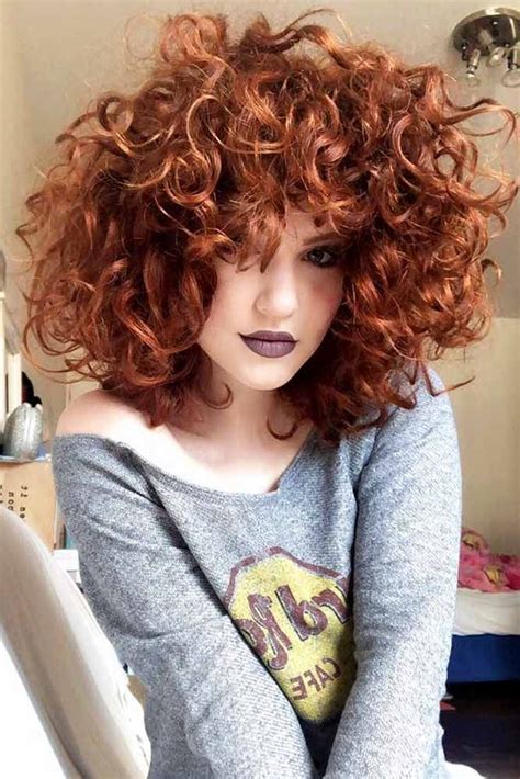Shoulder Length Curly Red Hair With Bangs Beautiful Curly Hair Red Curly Hair Curly Hair Styles