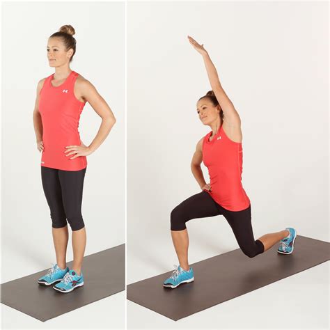 reverse lunge with reach be a part of our 4 week beginner bodyweight challenge popsugar fitness