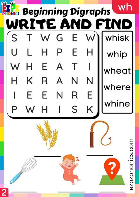 Group2 Wh Words Write And Find Consonant Digraphs Phonics Beginning