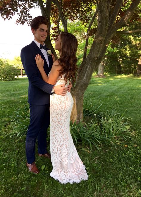 Prom Couple White Dress Prom Prom Pictures Navy Suit Summer Prom