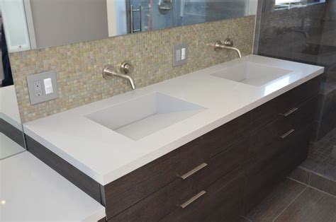 Quartz Integrated Sinks Modern Vanity Tops And Side Splashes San Francisco By Custom Stone