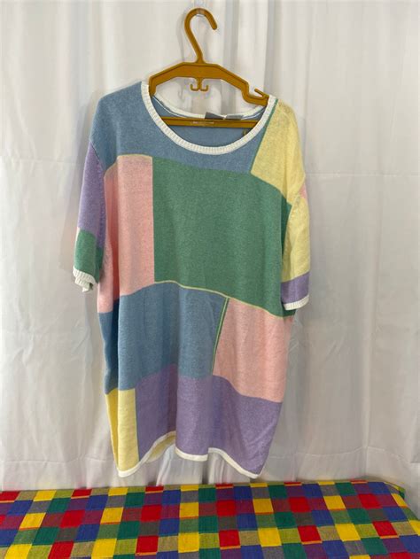 Awesome Vintage Pastel Colorblock Sweater Size 3xl Etsy