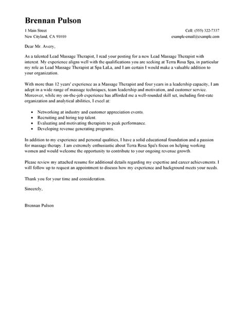 best lead massage therapist cover letter examples livecareer