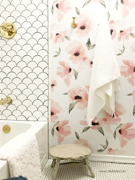 Glam Farmhouse Bathroom Reveal Floral Bathroom Pink Floral Wallpaper