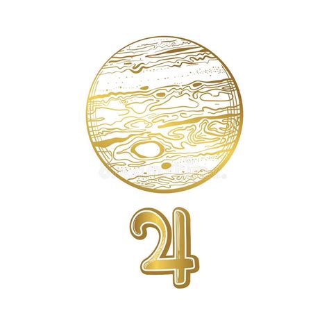 Planet Jupiter Golden Linear Hand Drawing Vintage Boho Symbol For