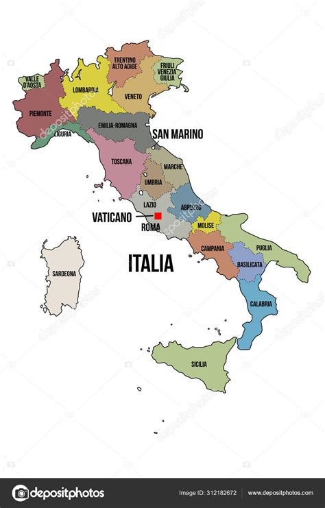 Cartina Politica Dell Italia Utile Scuola Anche Lavoro Imagem Vetorial