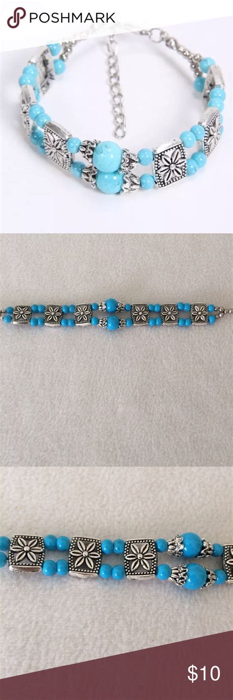 Nwot Tibetan Silver Turquoise Bead Bracelet Turquoise Bead Bracelet